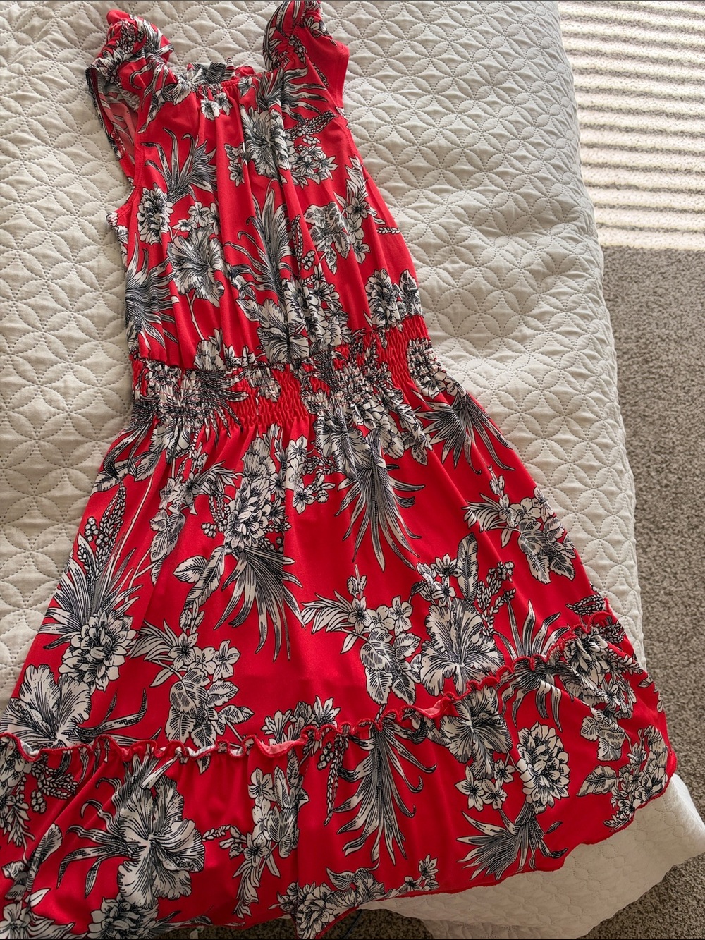 Enfocus Studio Red Floral Maxi Dress with Smocked Waist
